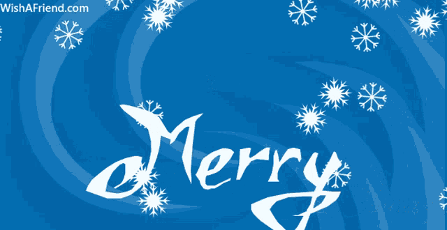 a blue background with white snowflakes and merry christmas