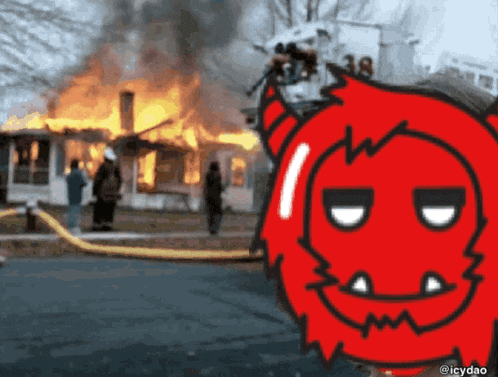 a cartoon of a devil standing in front of a fire