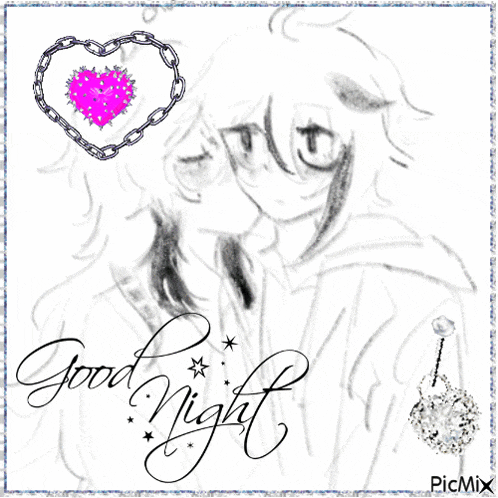 a black and white drawing of a girl with the words good night written on it
