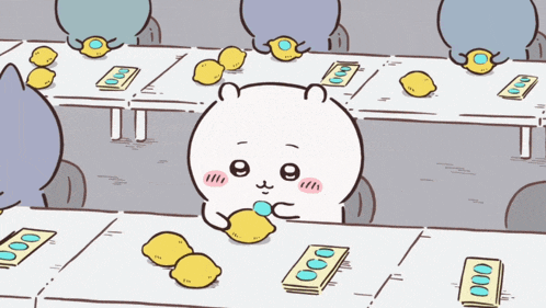 a cartoon drawing of a bear eating lemons