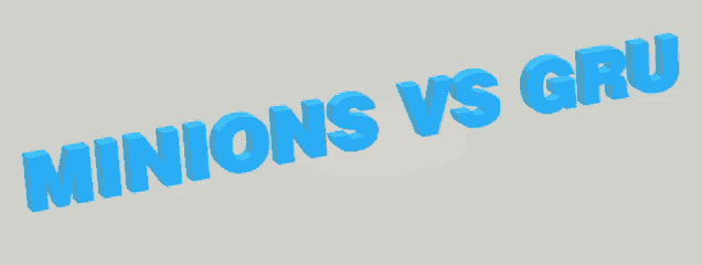 the words minions vs gru are written in blue on a white background