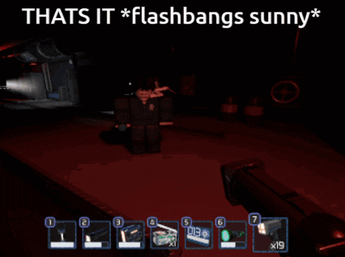 a screenshot of a video game with the words thats it * flashbangs sunny *