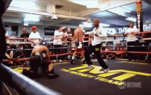 a boxing ring that has the word showtime on the floor