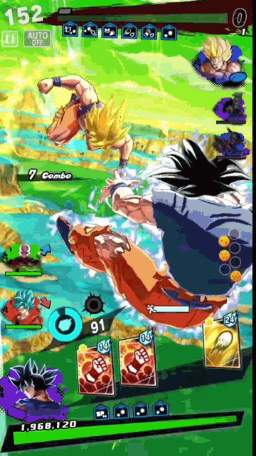 a screenshot of a video game with a character named goku fighting another character