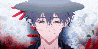 a close up of a man wearing a hat and glasses .