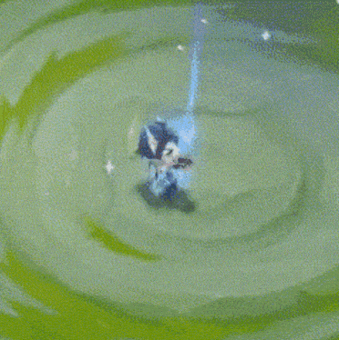 a cartoon character is standing in a swirl of water .