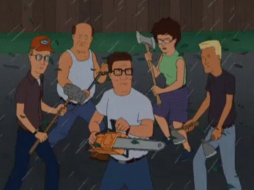 The Gang Getting Ready For A Fight - King Of The Hill GIF - King Of The Hill Cutting Chainsaw GIFs