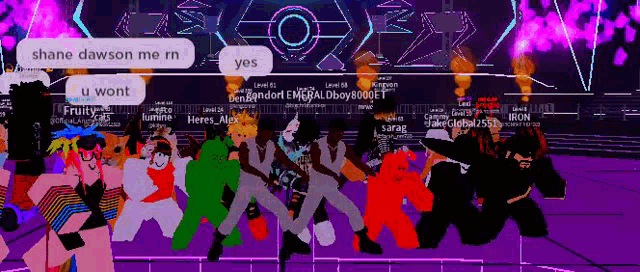a group of people are dancing in a video game and one of them is named shane dawson me rn