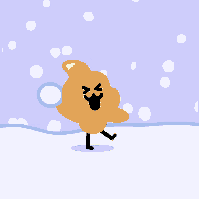 a cartoon character is standing in the snow with bubbles around him