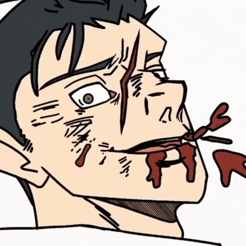 a drawing of a man with blood coming out of his mouth