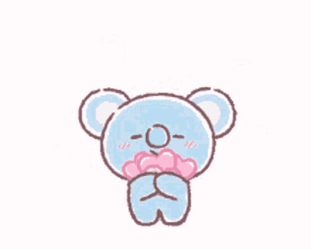a cartoon koala bear is surrounded by pink hearts and holding a heart .