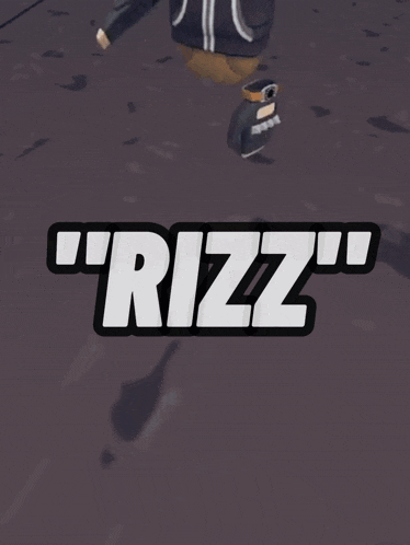 a cartoon character wearing headphones and green sunglasses says " rizz " on the bottom