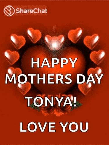 a happy mother 's day tonya greeting card with hearts around a heart