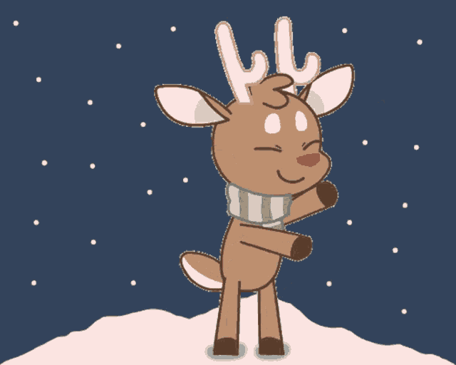 a cartoon reindeer wearing a scarf and antlers