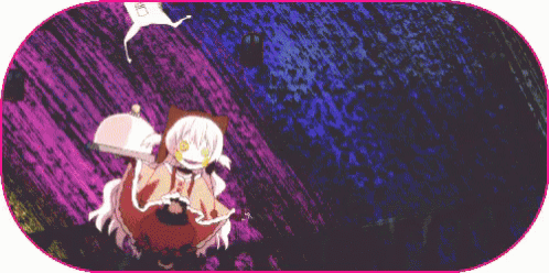 a cartoon drawing of a woman holding a sword and a purple background