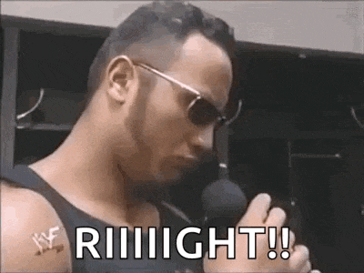 a man wearing sunglasses is talking into a microphone and saying riiiiiight !