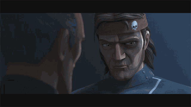a man with a headband with a skull on it is talking to another man with the words we can debate my choices later