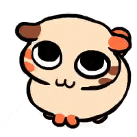 a cartoon drawing of a pug dog with big eyes and brown spots on its face .
