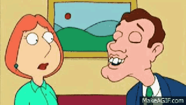 a cartoon of a man and a woman standing next to each other .