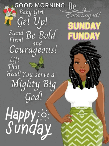 a sunday funday greeting card with a woman in a green dress