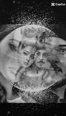 a black and white drawing of a man and a woman with the caption capcut on the bottom