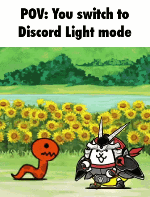 a cartoon of a samurai fighting a worm in a field of sunflowers