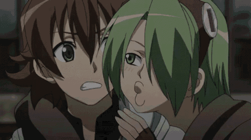 a couple of anime characters with green hair and brown hair