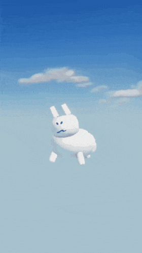 a cartoon rabbit is flying through the air with a blue sky in the background