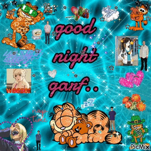 a picture of garfield with the words good night garf on it