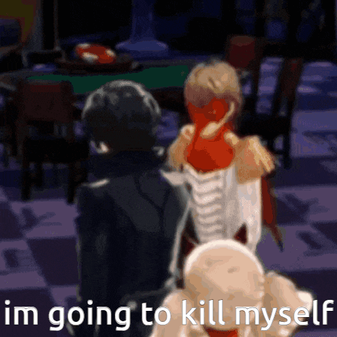 a video game character says i 'm going to kill myself while standing next to another character .
