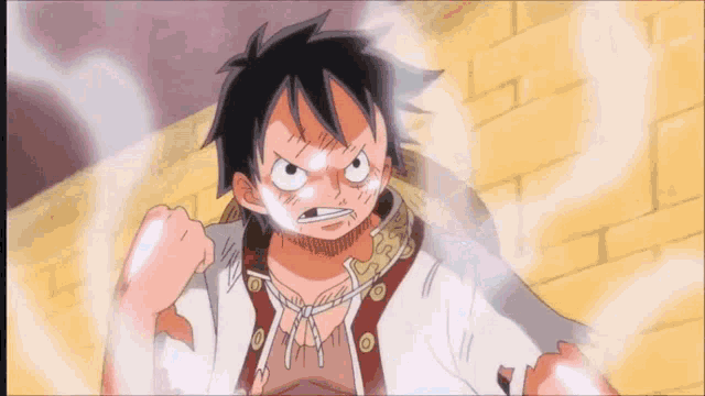 monkey d luffy from one piece is holding his fist up