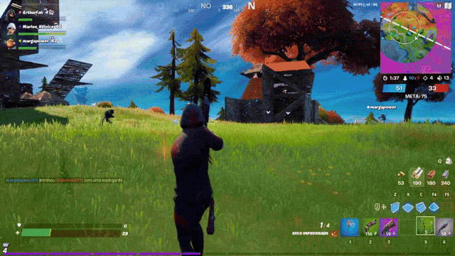 a screenshot of a video game with a person holding a gun in the foreground