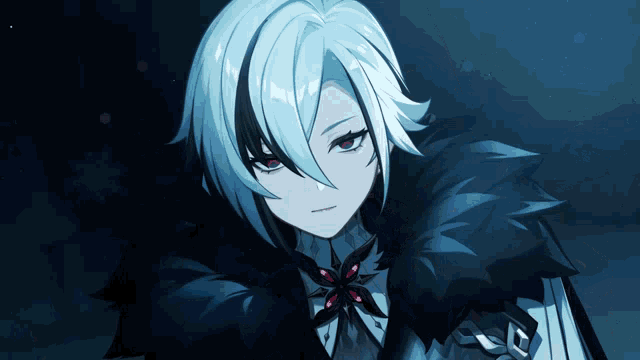 a girl with short white hair and red eyes