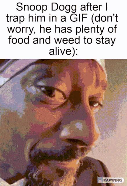 a picture of snoop dogg with the caption " snoop dogg after i trap him in a gif