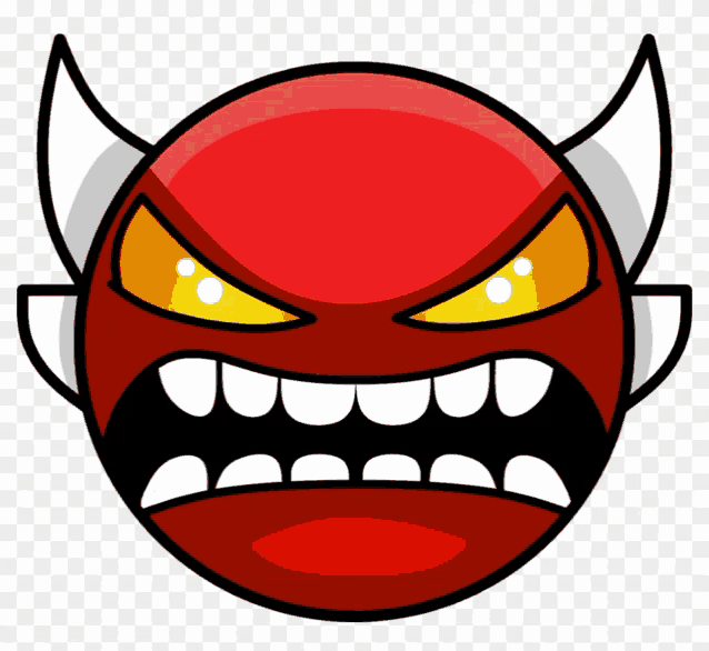 a red circle with horns and a devil face on it