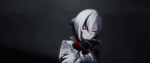 a girl with white hair and red eyes holds a red rose in her hand