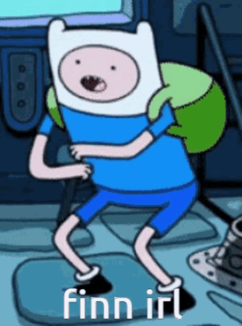 a finn from adventure time is dancing in a room