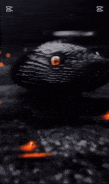 a close up of a person 's mouth with a glowing orange light coming out of it .