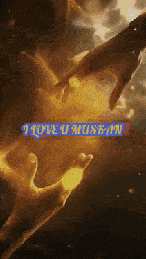 a poster that says i love u muskan with two hands reaching out towards each other