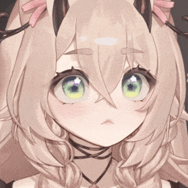 a close up of a girl 's face with a necklace around her neck
