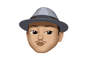 a cartoon face of a man wearing a blue hat and mustache .