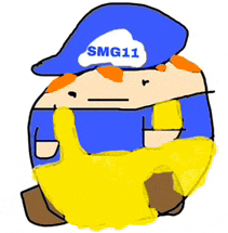 a cartoon character with a blue hat that says smg11 on it .