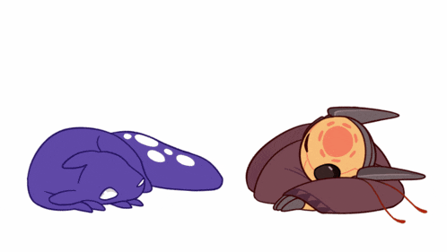 a cartoon drawing of a person laying on the ground with a purple blanket