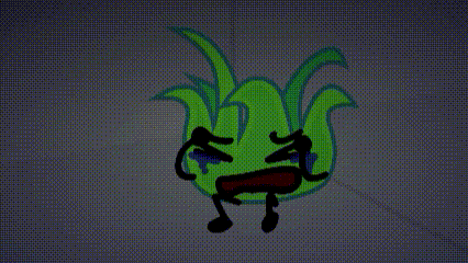 a cartoon drawing of a green plant with tears coming out of its eyes