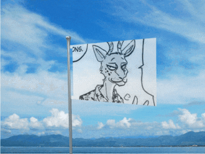 a flag with a drawing of a deer and the words " ons " on it