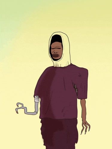 a cartoon drawing of a man with a hood on