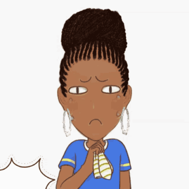a cartoon drawing of a woman with braids and hoop earrings crying