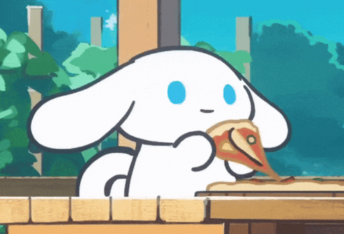 a cartoon character eating a piece of pizza