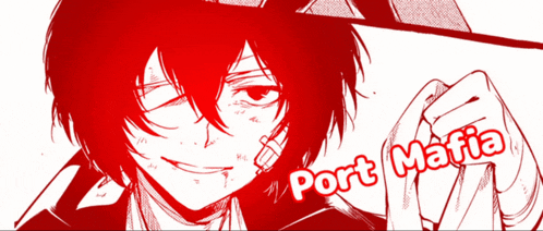 a drawing of a man with a bandage on his face and the words port mafia above him