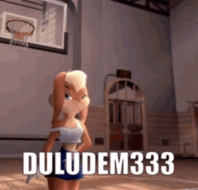 lola bunny from space jam is standing on a basketball court with the words duludem333 on the bottom